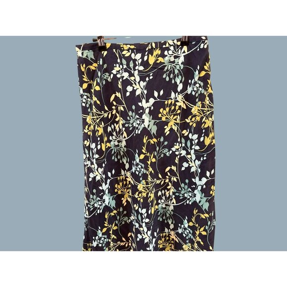 Vintage Y2K Valerie Stevens Navy Blue Green Leaf Print Silk Maxi Skirt Size 10 - Picture 2 of 6
